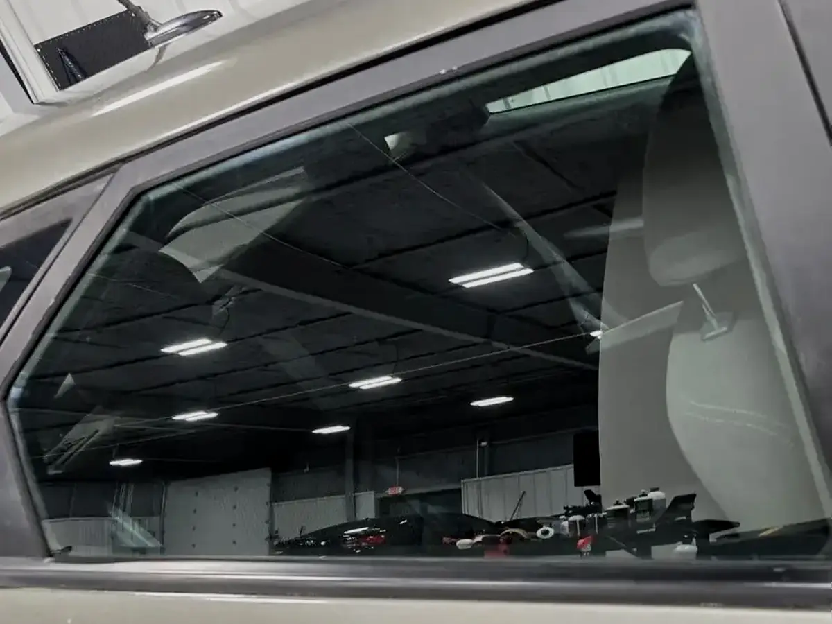 Hazy, filmed rear glass before cleaning