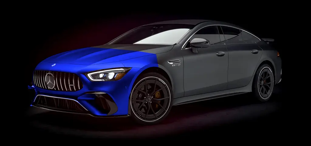 XPEL paint protection film coverage diagram showing front bumper and headlight coverage
