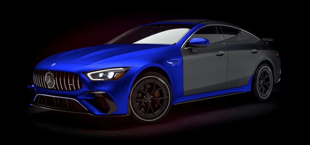 XPEL paint protection film coverage diagram showing extended track pack coverage