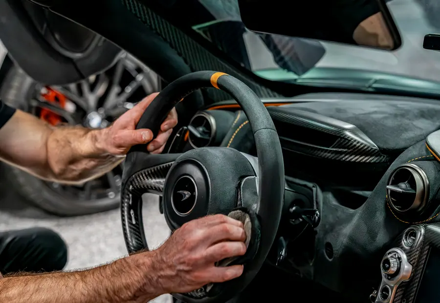 The leather cabin of a McLaren after interior ceramic coating
